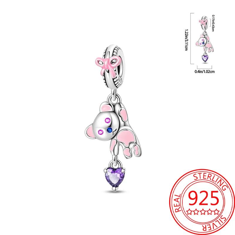 Copper Bear Series Charms Pink Heart Flowers Cat Bead Fit Original Bracelets Diy Jewelry Fine Gift For Women Daily Matching