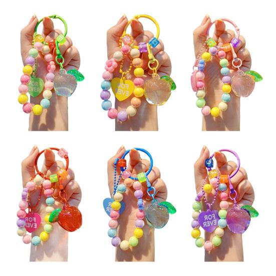 Fruit Pendant Keychain Colorful Beads Keychain Cute Transparent Fruit Bag Backpack Purse Charm Gift for Women Girls Teens
