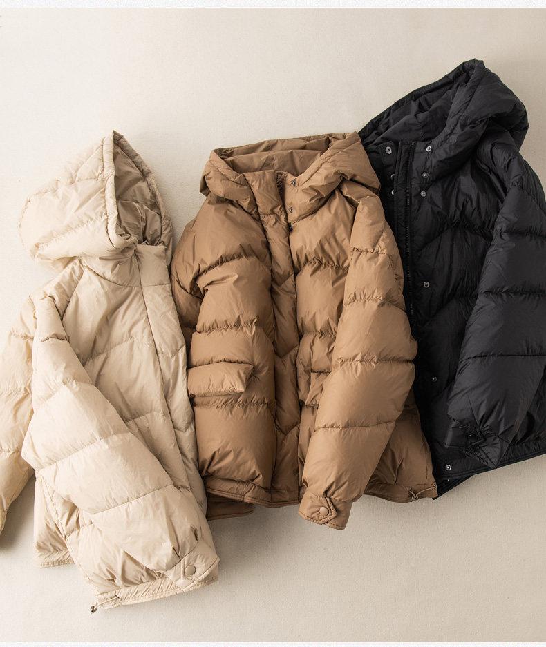 2023 Women's Artistic White Duck Down Hooded Jacket - Lightweight, Short, and Trendy Loose Fit.