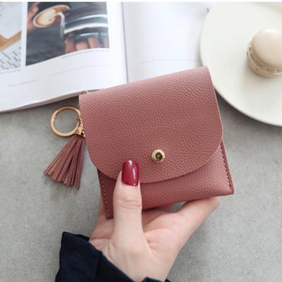 New Student Thin Wallet, Women's Simple and Lightweight Buckle Ultra-thin Metal Ring Tassel Fashionable Mini Wallet