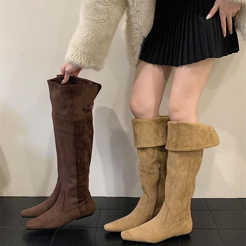 

Skinny and versatile. Maillard brown big tube circumference flat bottom knee boots women s 2025 new autumn tall tube stacking boots 40 коричневий