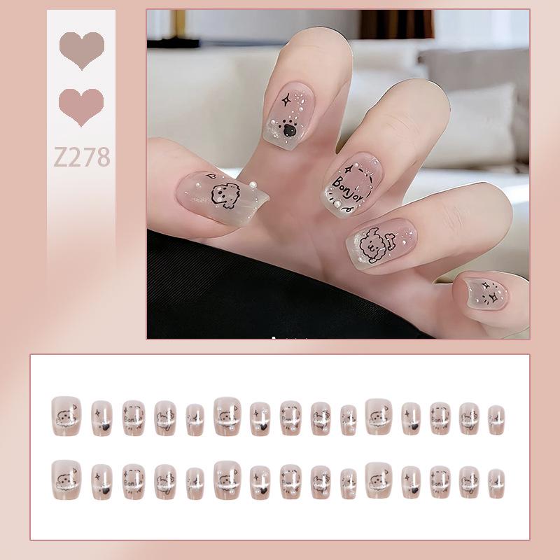 

Расписанные вручную мультяшные патчи для ногтей «Жемчужный щенок» - Летние короткие детские носимые накладные ногти, Готовые ногти ручной работы Glue Type