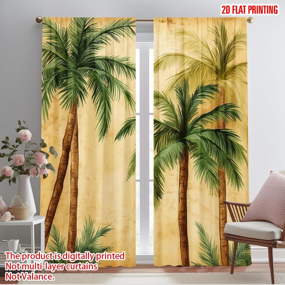 2pcs,2D Plane Printing Contemporary Curtains Tropical Canvas Polyester (without Rod) Decorations Inside Perfect for Living Room,