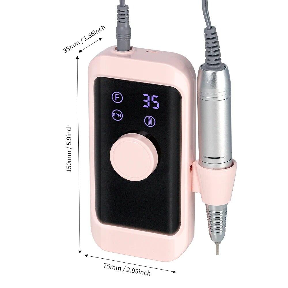Tragbare elektrische Nagelbohrmaschine mit 35.000 U/min, wiederaufladbar, zum Entfernen von Maniküre- und Acrylnägeln, Polieren von Nagelkunst-Salon-Werkzeugen