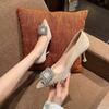 Fashion Women's Thin Heel Shoes Spring New Pointed Head Shallow Mouth Suede Rhinestone Buckle Non-slip High Heels