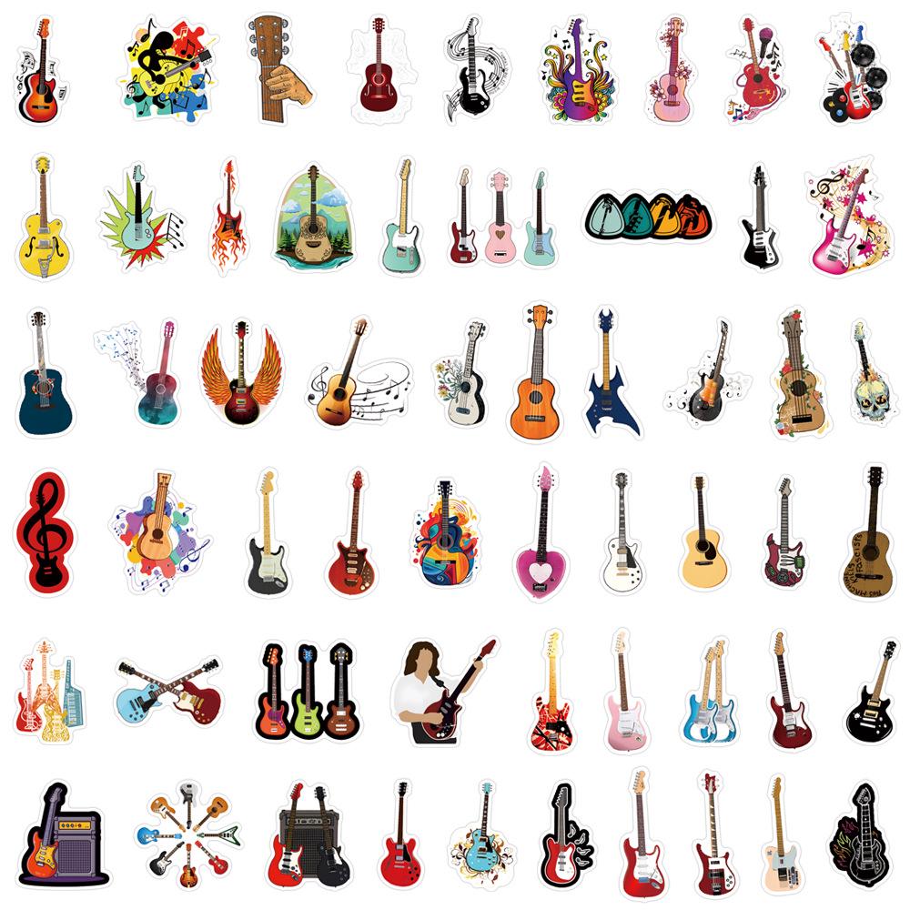 Cartoon Musical Instrument Waterproof Stickers for Guitar, Journal, Phone Case, Water Bottle
