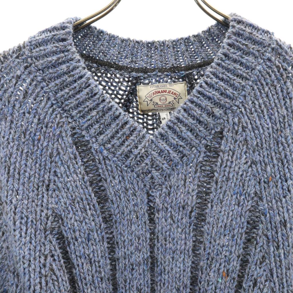 Armani Jeans 90s Wool Blend Old Long Sleeve V Neck Knit S Blue Sweater Women Used