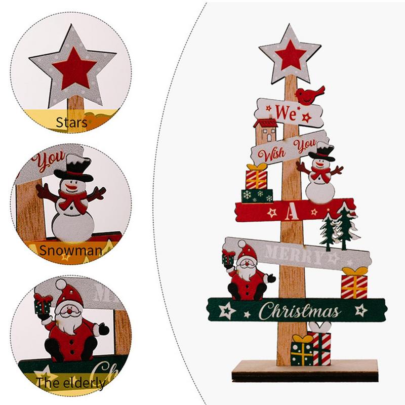 Wooden Christmas Tree Desktop Ornament Santa Claus Merry Christmas Sign Plaque Xmas Tray Desk Decoration for Home New Years Gift