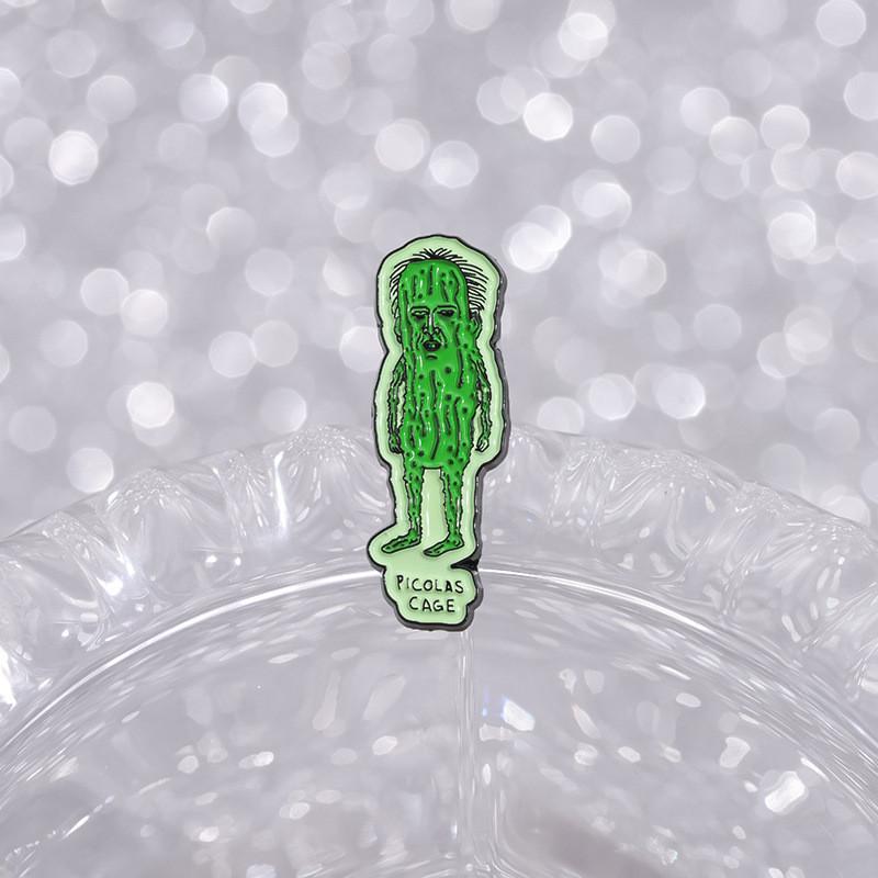 Green Cucumber Stylish Quirky Face Brooch Fun Vegetable Design Alloy Pin For Personal Expression