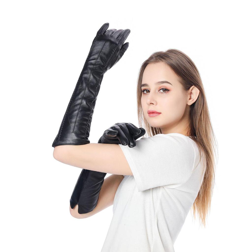 45 cm lange Lammfellhandschuhe für Damen - Europäischer & Amerikanischer Stil, Warm mit Samt gefüttert, Modisches Echtes Leder für Herbst & Winter
