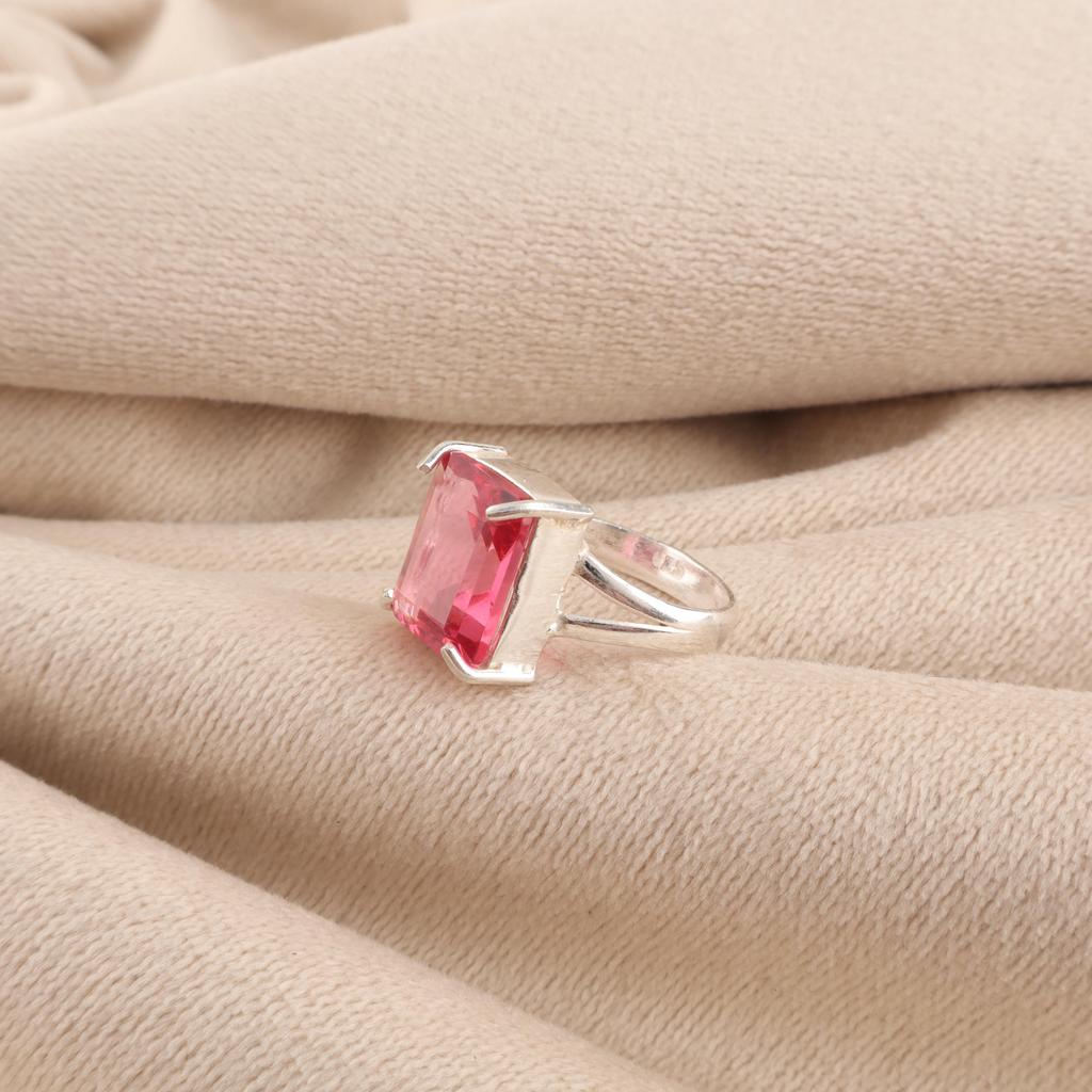 Rosa Turmal Edelstein Handgefertigter Silberring, 925 Sterling Silber Schmuck Geschenk für Ehefrau RR-86-2