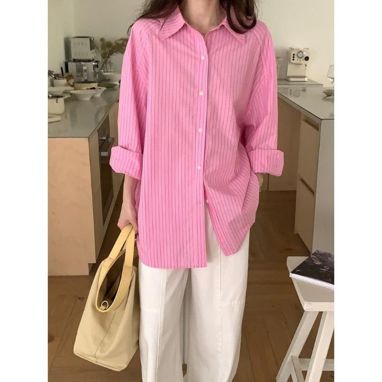

Women Pink Striped Shirt Fashion Top S розовый