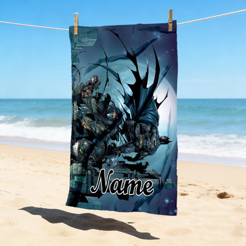 Custom Name Batman Storm Stylish Digital Printing Beach Towel Quick‑Drying Absorbent Blanket for Beach Pool Gym Travel