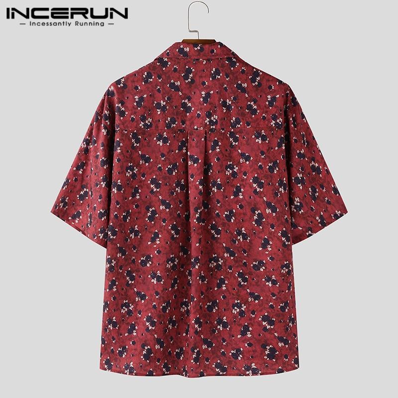 INCERUN Plus Size Men Lapel Neck Short Sleeve Printing Buttons Casual Shirts