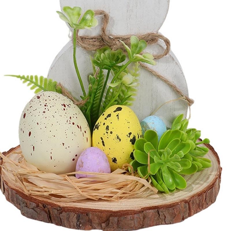 Wood Easter Rabbit Ornament Wooden Animal Sculpture Festival Decoration For Mantels Holiday Party Tabletop Centerpieces