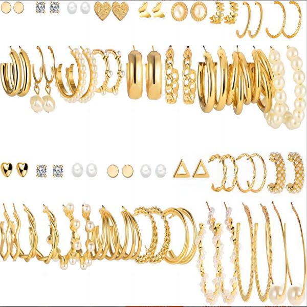 European and American Geometric Metal Hoop Earrings Set