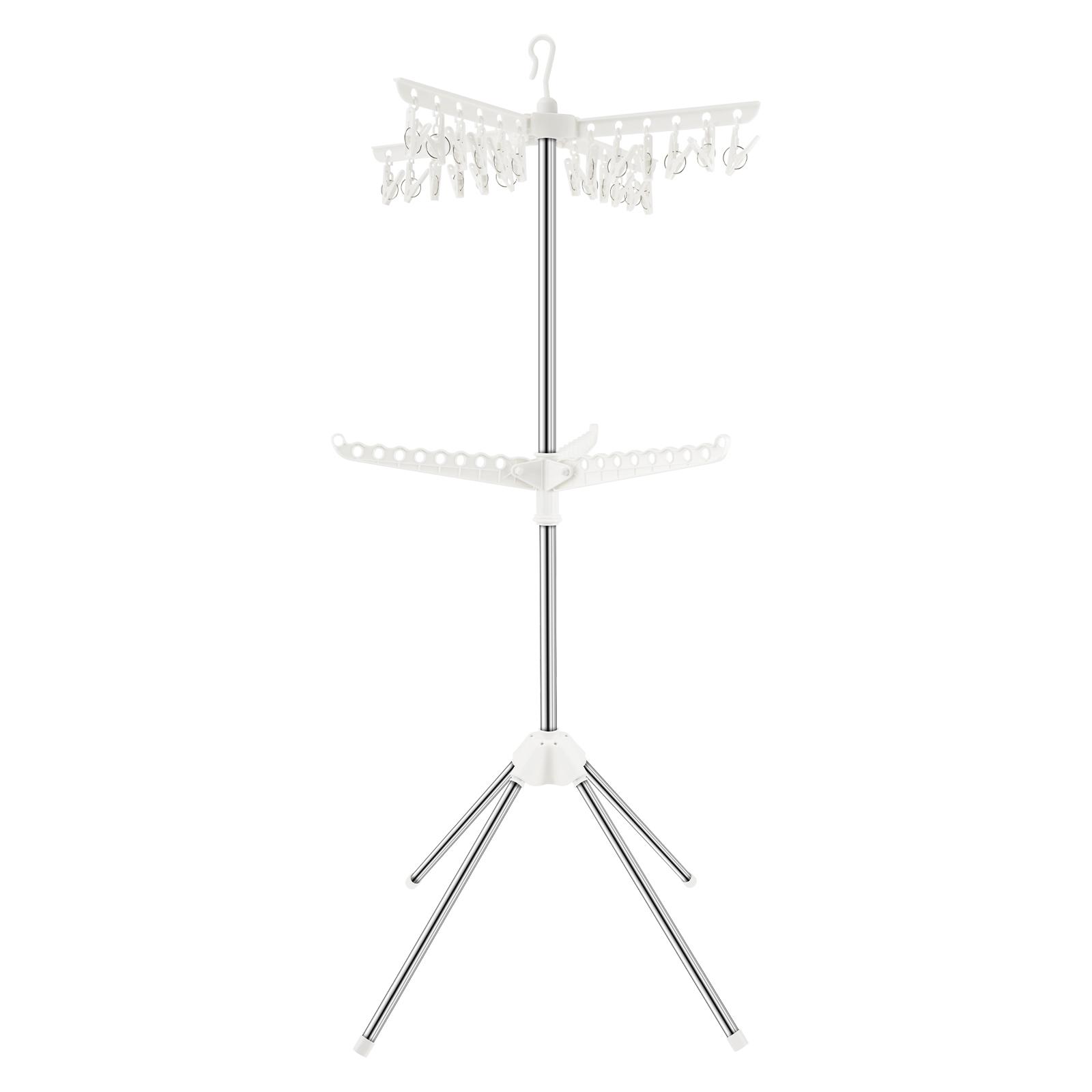 

2 Tier Clothes Drying Rack 56inch Collapsible Laundry Drying Stand with 3 Rotatable Arms 24 Clips Portable Garment Rack белый