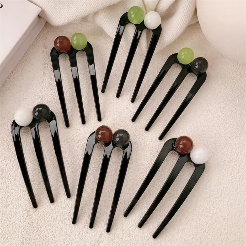 Plastic Hair Accessory Three Tooth Meatball Disc Sturdy Hair Fork  Hair Buns