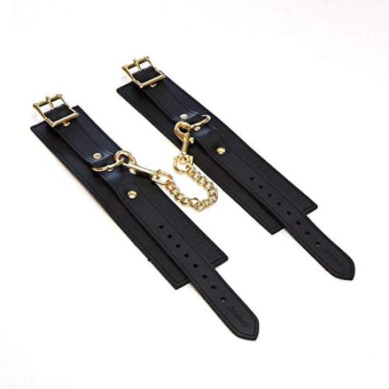 Liebe Seele SM goods collar and handcuffs black set genuine leather high quality cosplay x gold (black hardware)