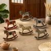 Wooden Rocking Horse Figurine Vintage Wood Carving Pony Statue Sculpture Home Office Desktop Decoration Ornament