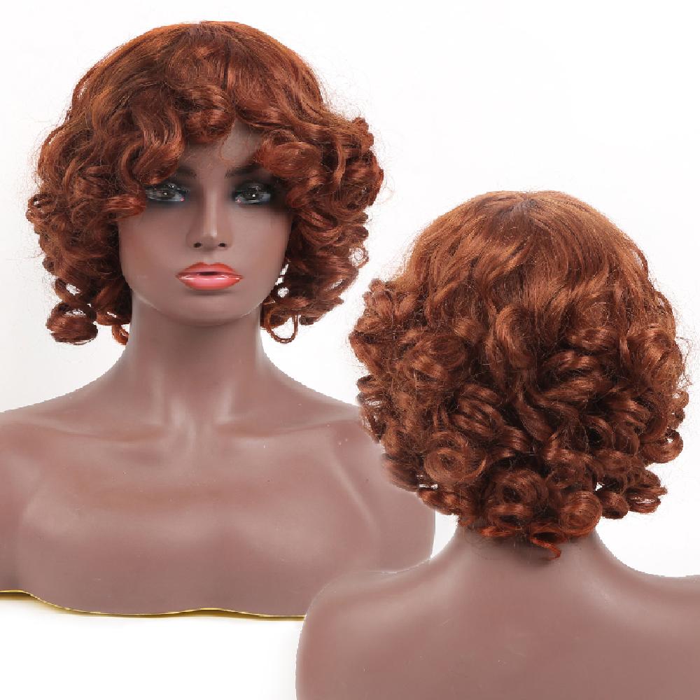 Bybrana Short Curly Hair Bangs Daily Wear Synthetic Hair Personality Wig