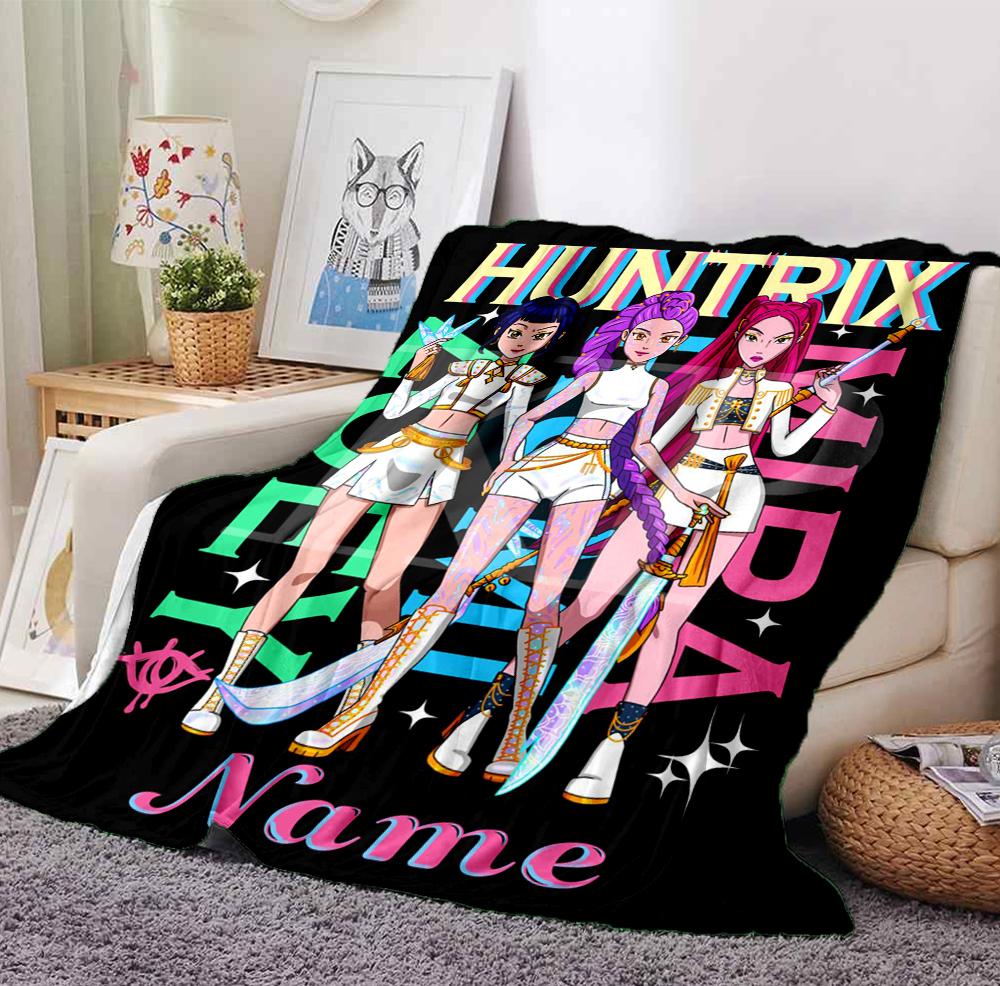Custom Name Huntrix Squad Flannel Blanket Throw Blanket Soft Warm Sofa Bed home Decor Unique Gift