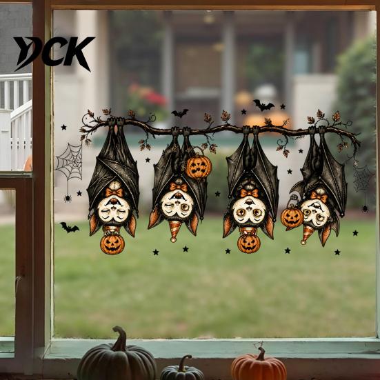 Easy Apply Home Decor Stickers Halloween Window Clings,PVC Waterproof Static Decals, Removable Festive Wall Stickers, Flexible Coverings Animals/Ghost