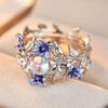 Dazzling Inlaid Imitation Moonstone Enamel Women's Ring CopperColor Hand Carving Flower Party Jewelry Anniversary Gift