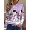 Women's T-Shirt, Pink, Snowman and Snowflake Print, Long Sleeve