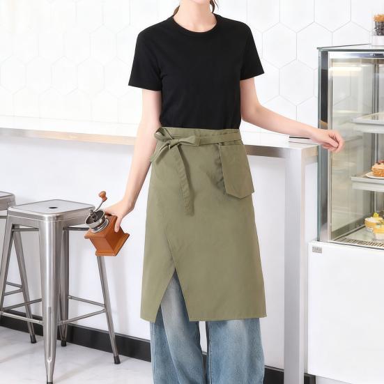 Splash-Proof Half Apron with Side Slits Polyester Cooking Apron Oil And Water-resistant Apron for Restaurant & Kitchen Work