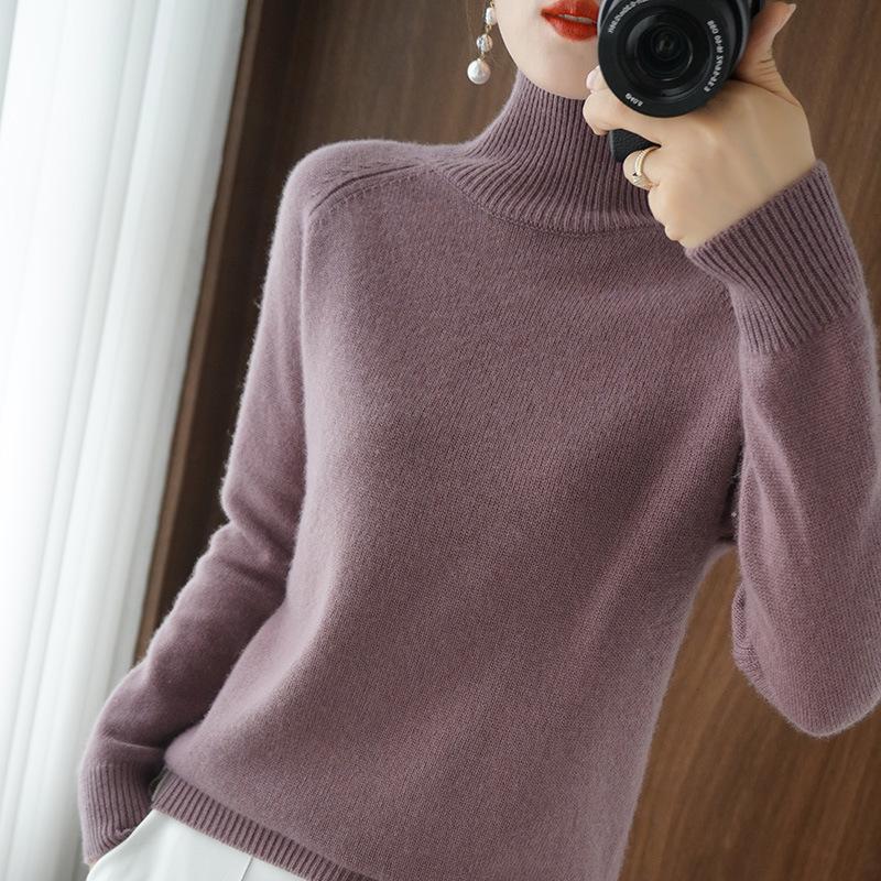 Women's Korean Style Stand Collar Knitted Sweater - Loose, Thick High Neck Pullover for Autumn & Winter