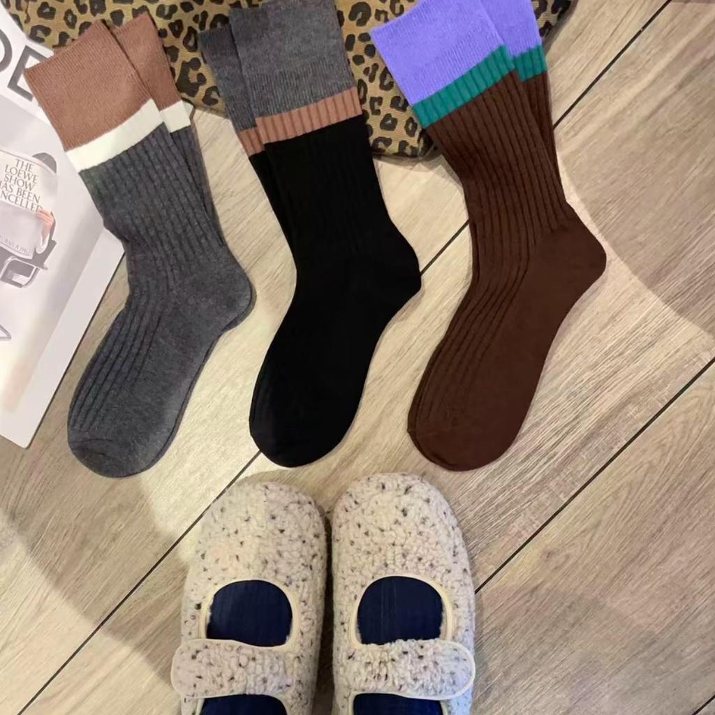 Chaussettes Empilables Mi-Mollet Rayées Sans Couture Contrastées Vintage Saison Mode Dongdaemun Célébrité Internet Chaussettes Explosives
