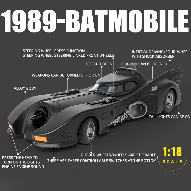 Large 1/18 Scale 1989 Batmobile Classic Tank Alloy Metal Diecast Model Car Sound & Light Collection Hobby Decorations Display Ornament