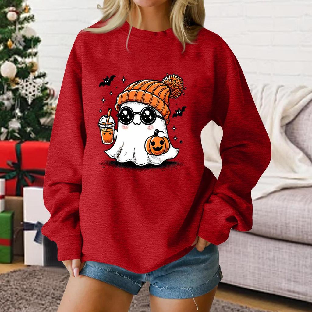 Ladies fashion casual Halloween printed pullover sweater