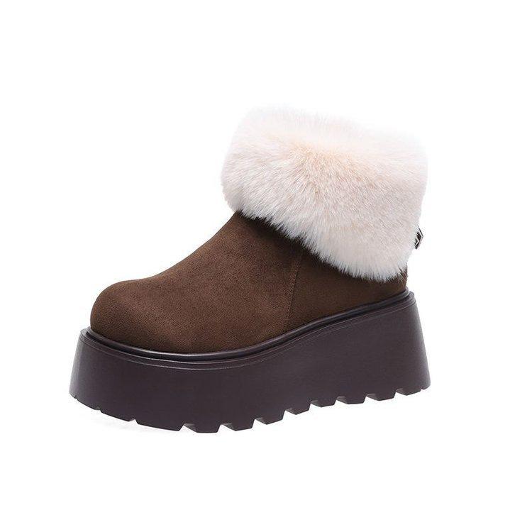 Thick-soled snow boots new frosted leather cotton shoes cashmere winter velvet warm muffin short boots