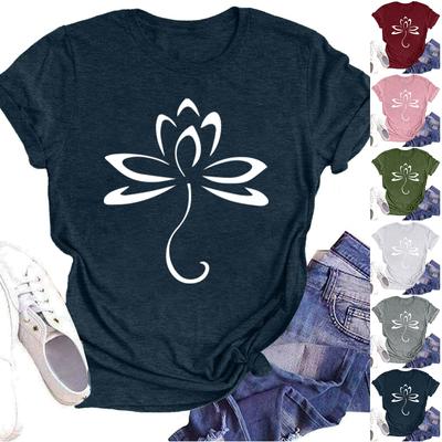 Damenmode, lässig, Sommer, bequem, bedruckt, Rundhalsausschnitt, kurzärmelig, Bluse