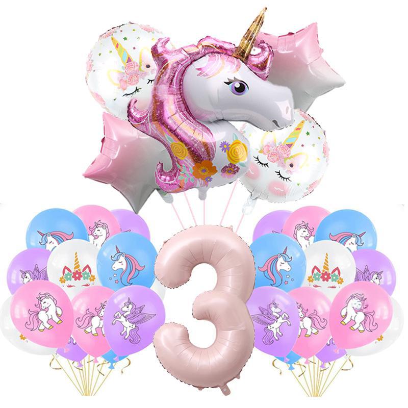Pink Color Unicorn Aluminum Film Printing Latex Balloon Set Children'S First Birthday Arrangement Surprise Gift