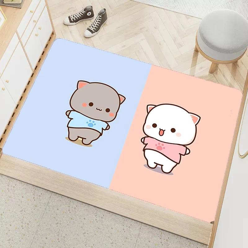 Cute peach mochi print entrance door mat non-slip absorbent bathroom cartoon rug home bedroom kawaii room decoration