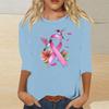 Women's Casual Round Neck Three-Quarter Sleeve Print Blouse with Ribbon and Butterfly Heart Pattern