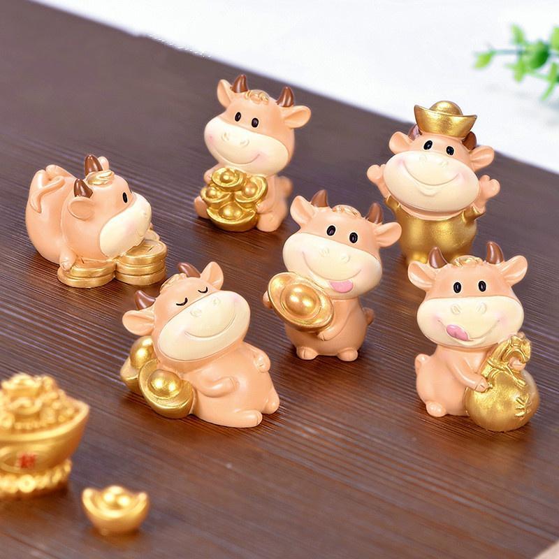 Micro Cattle Family Figurine Resin Ornaments Miniature Model Mini Animal Statue Bonsai Decoration Garden Home Decor