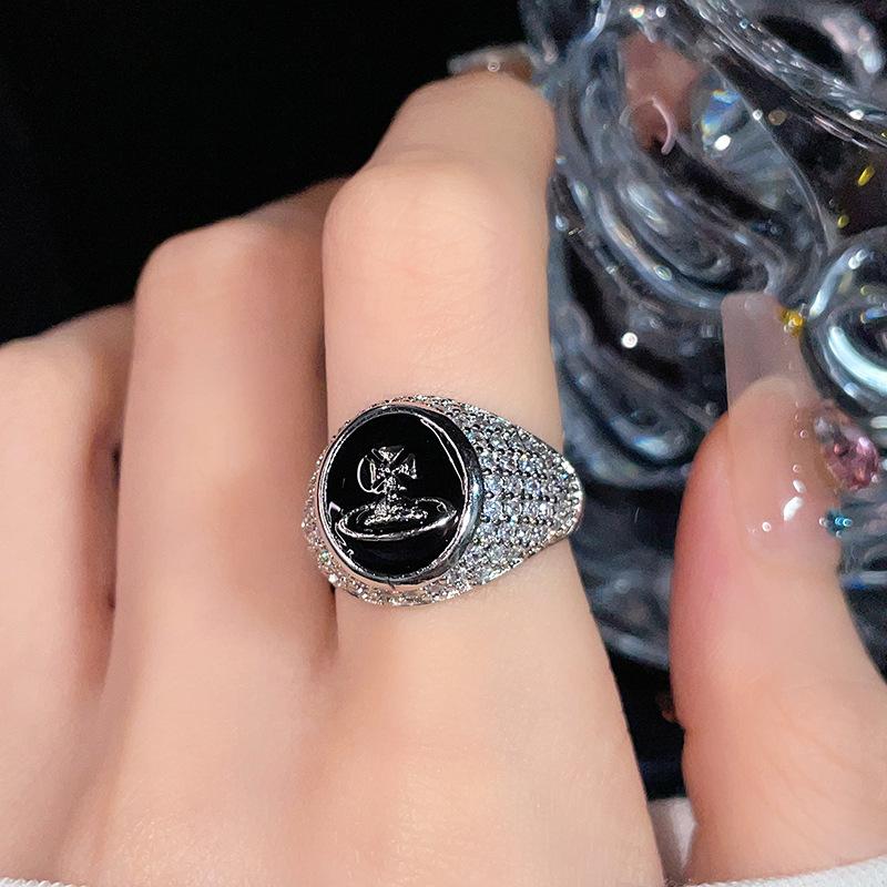 Planeta Saturn Ciemny Łańcuch Kapiący Olejem Otwarty Pierścionek Osobowość Lekki Luksus Wysoki Smak Francuski Niszowy Design Biżuteria Kobiety