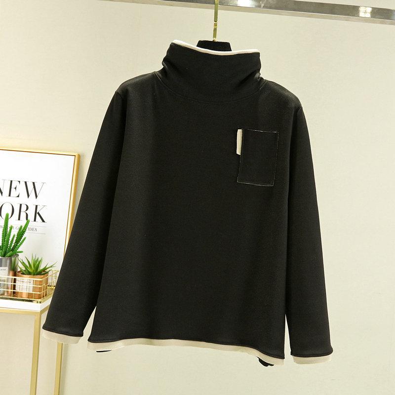 German Velvet Women's Half Turtleneck Pocket Top - Thick, Warm, Slimming, and Versatile Two-In-One for Autumn/Winter.