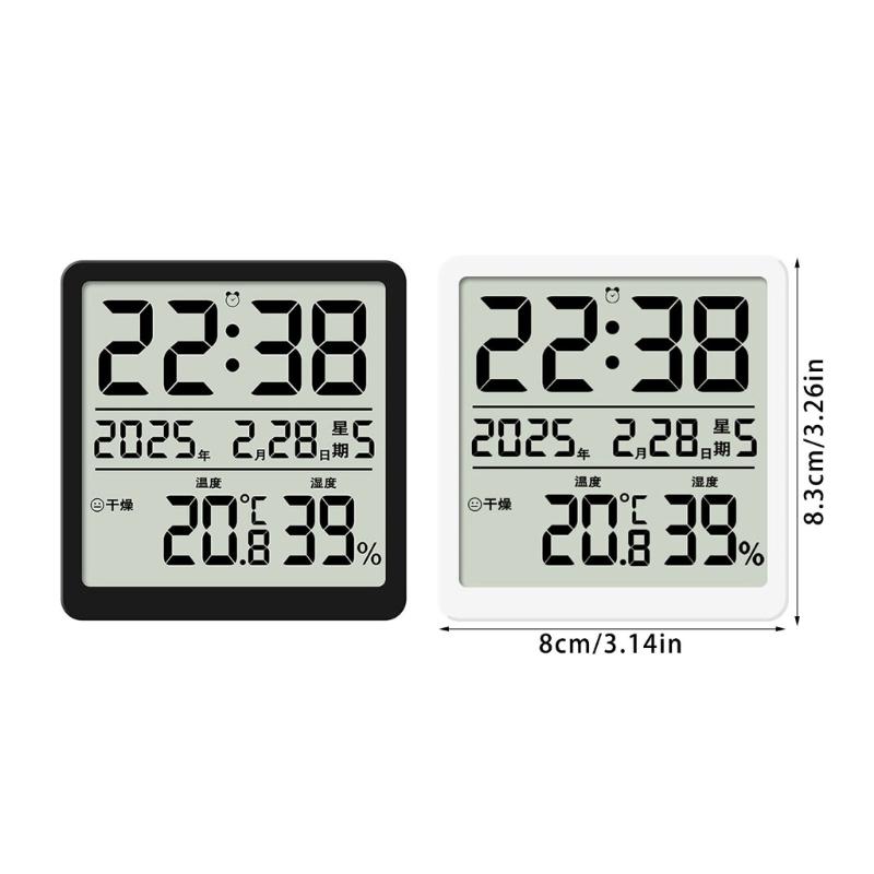 Magnetic Digital Alarm Clock with Date Time Temperature Humidity LCD Display Battery Operated for Modern Home Decors