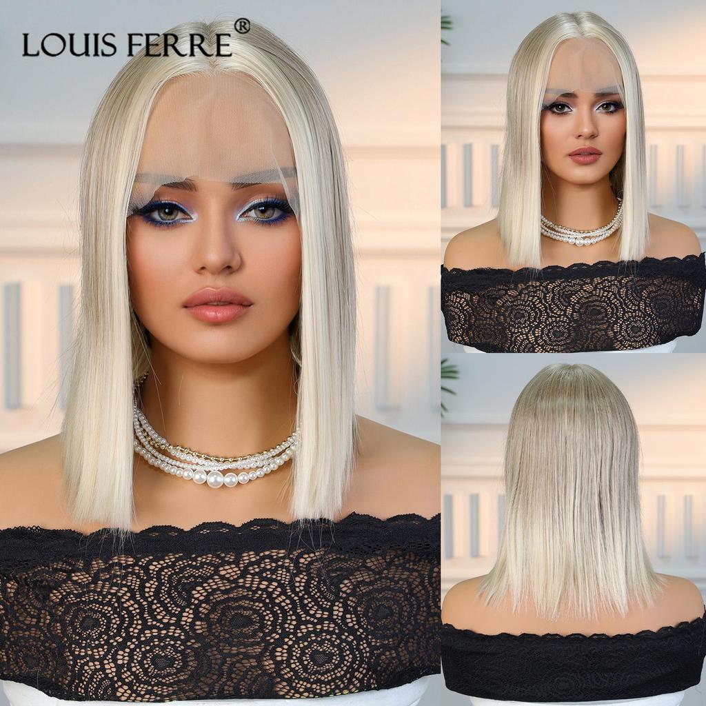 LOUIS FERRE 13x6 Lace Front Wigs Long Straight Hair Black Brown Wigs Daily Use Party Wig for White Women Synthetic Heat Resistant