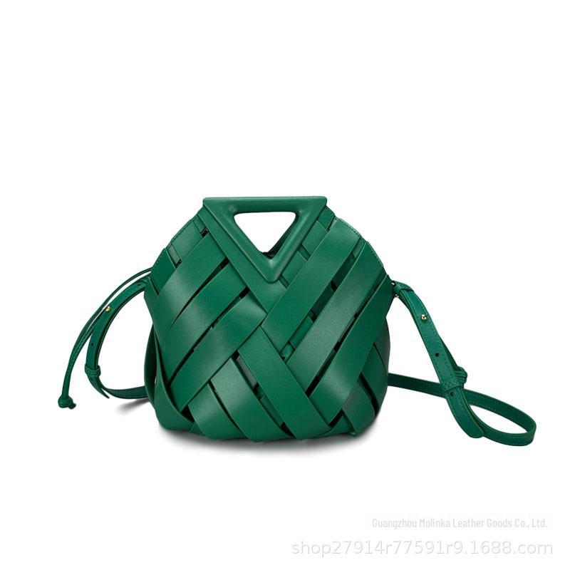 Sac à bandoulière et à bandoulière élégant en cuir tressé triangulaire pour femmes et enfants