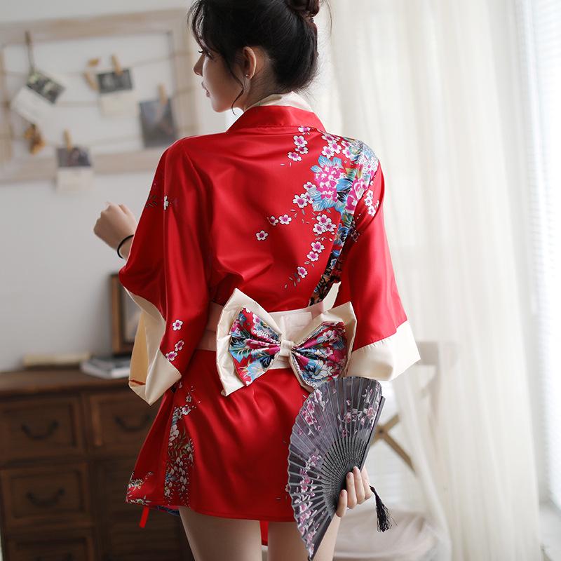 Sexy Deep V Japanese Kimono Bathrobe Set for Women – Playful, Cute, and Perfect for Role-Playing