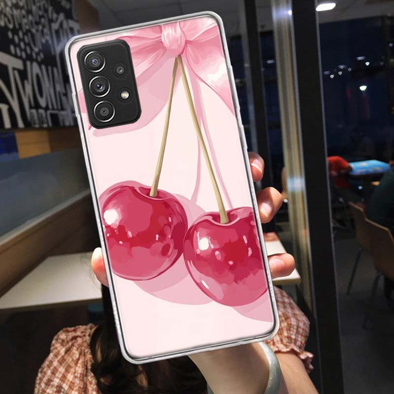 Cherry Bow Phone Case for Samsung A54 A57 A37 A17 A14 A15 A12 A24 A34 A55 A35 A25 A52S A07 A05S A04S A22 A32 A72 Galaxy Note 20