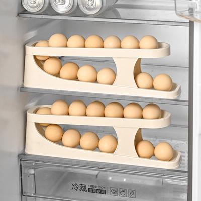 Self-rolling Egg Holder Double-Layer Non-Slip Bottom Food Grade Kitchen Pantry Cabinet Refrigerator Egg Organizer Storage Rack