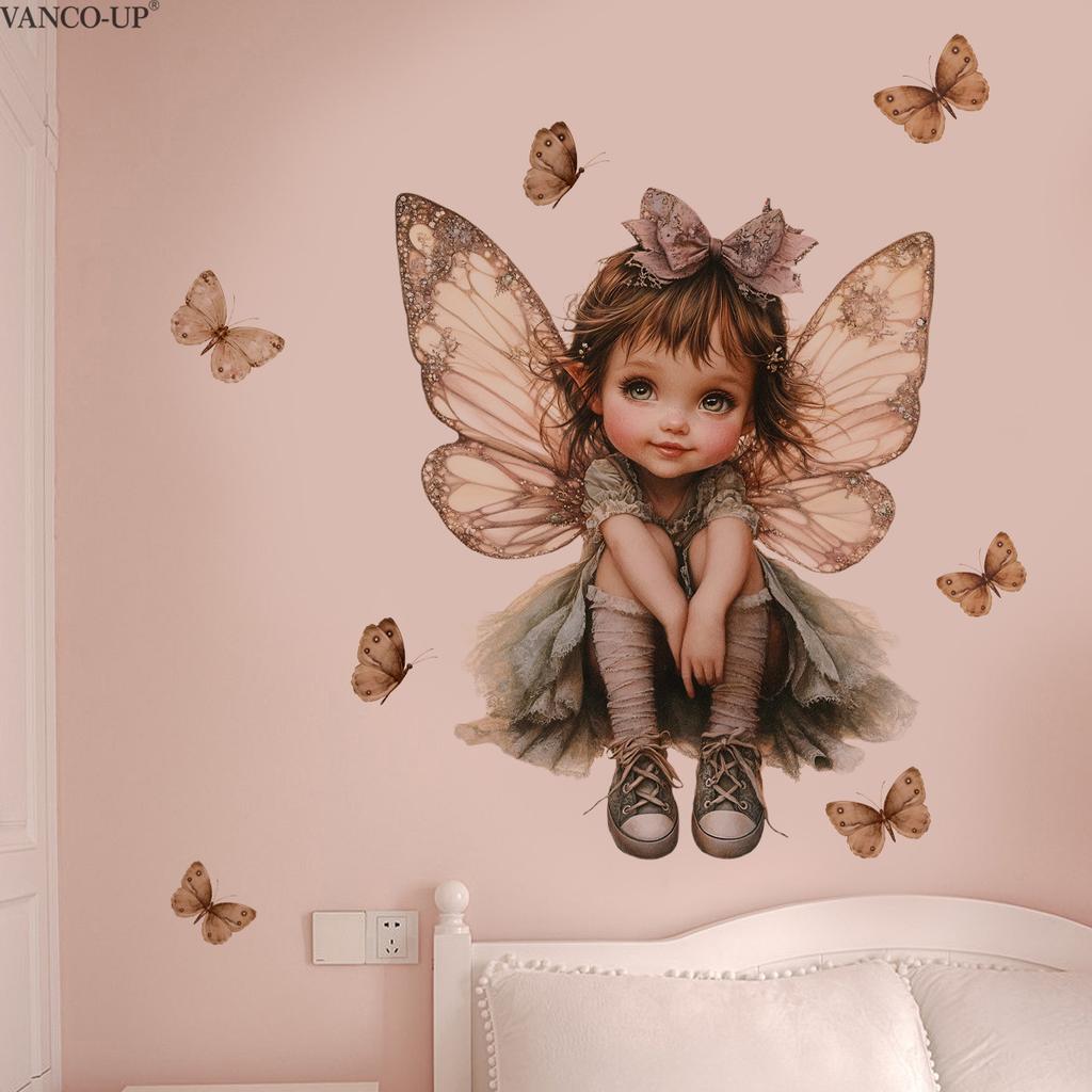 Creative Cute Rabbit Dinosaur Butterfly Fairy Girl Wall Stickers, Self-Adhesive Decor for Bedroom Living Room Decoration