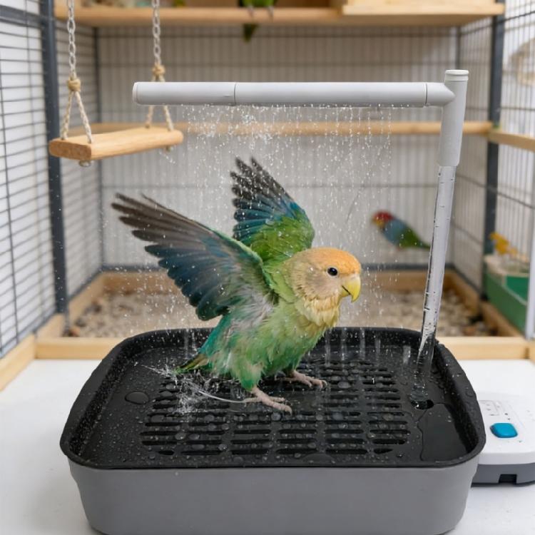 Automatic Pet Fountain Water Circulating Bird Bath Tub, Parrots Shower Box with Adjustable Water Flowing